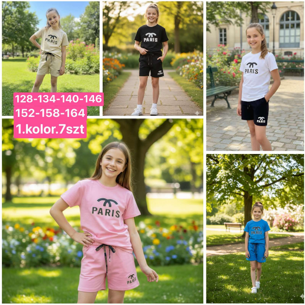 Komplet dziewczęce Roz 128-164, 1 kolor Paczka 7  szt